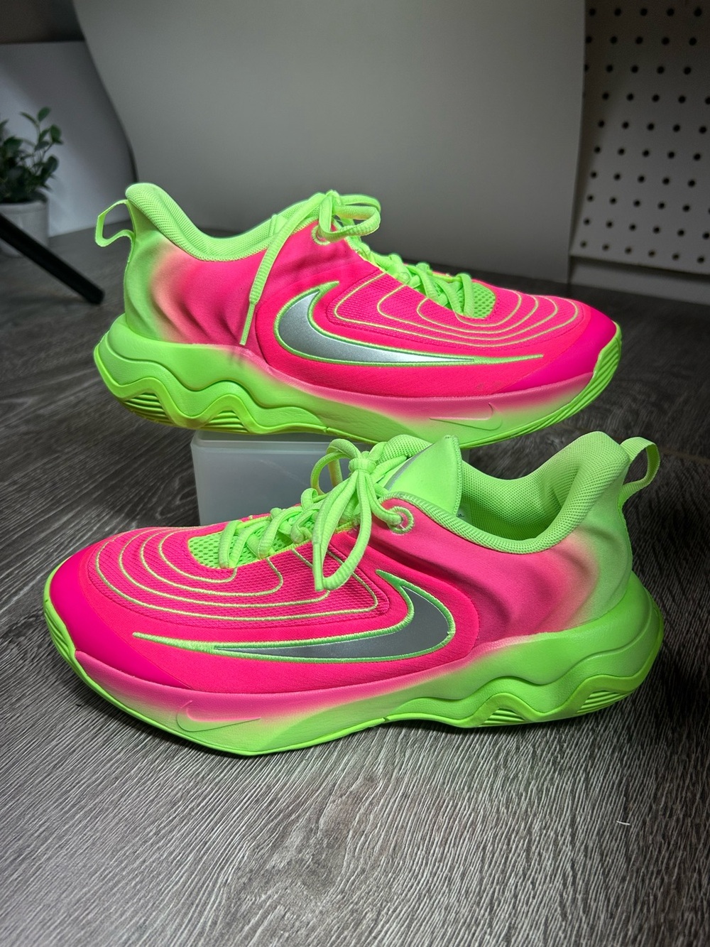 Nike Youth Giannis immortality 4 basketball sneakers Pink and Neon Green